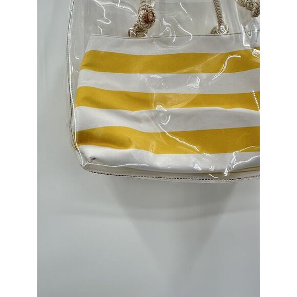 J. McLaughlin Clear Yellow White Stripe Rope Handle Harper Handbag - Picture 7 of 16